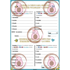évaluation de vocabulaire la comida