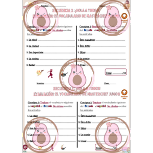evaluation sur le vocabulaire du document 2 masterchef junior séquence 2 5ème