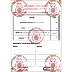 grille pour le projet final séquence 2 hola a tod@s 5ème