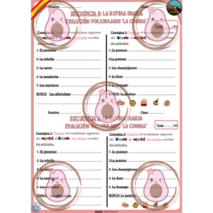 évaluation sur le vocabulaire de la nourriture séquence 3 5ème