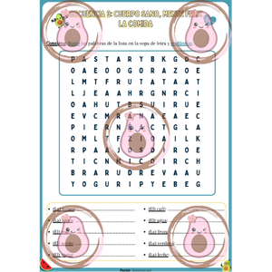 🍉 Sopa de letras sur le vocabulaire "La comida"- Séquence 3 "Cuerpo sano, mente feliz" - 4ème 🥕