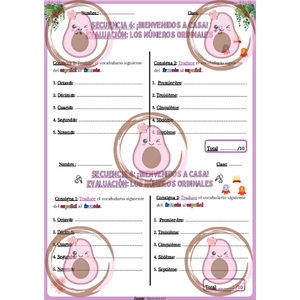 🏡Evaluation sur les numéros ordinaux - Séquence 4  "Bienvenid@s a casa" - 5ème🪴