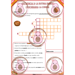 🍳 Crucigrama lúdico comida - Séquence 3 "La rutina diaria" - 5ème 😴
