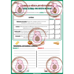 🇲🇽 Grille pour le projet final type 1- Una receta mexicana" 🌶️- 5e  – Séquence 5 « México: ¡un país fascinante! » – 5ème 💀