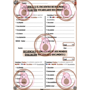 ⛵️ Évaluation vocabulaire du document 2 -  Séquence 5 -"El encuentro de dos mundos" – 3ème ⚓️