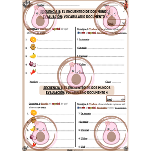 ⛵️ Évaluation vocabulaire nourriture document 3 - Séquence 5 -"El encuentro de dos mundos" – 3ème ⚓️